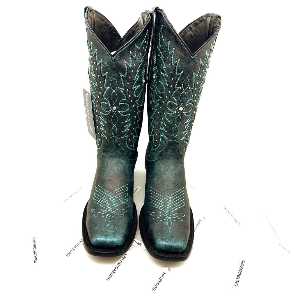 NIB Rock’em Monet Turqueza Frontier Paulina Square Toe Cowgirl Boots Size 7.5